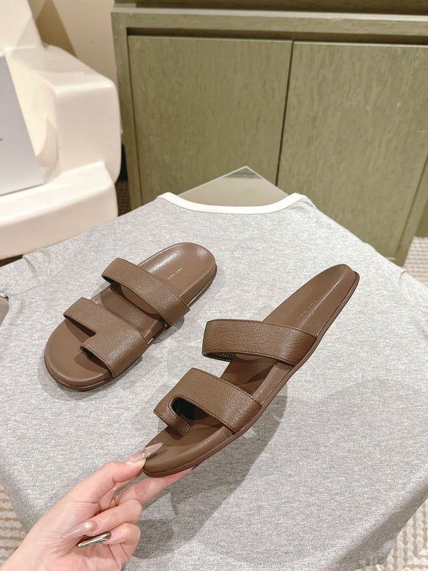 The Row Hugh Slides Brown Cowhide Rubber 451283