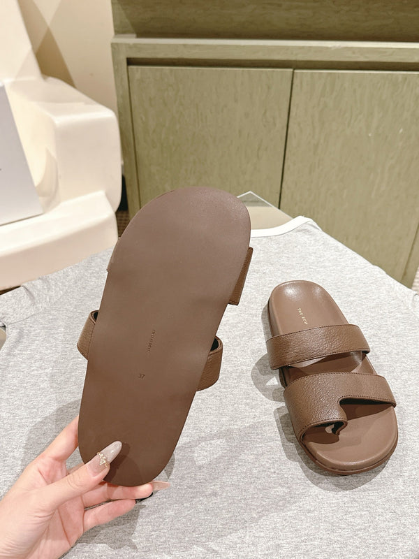 The Row Hugh Slides Brown Cowhide Rubber 451283