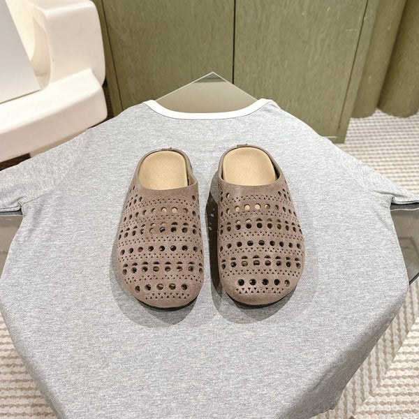 The Row 25ss Perforated Mule 20mm Taupe Suede 451270