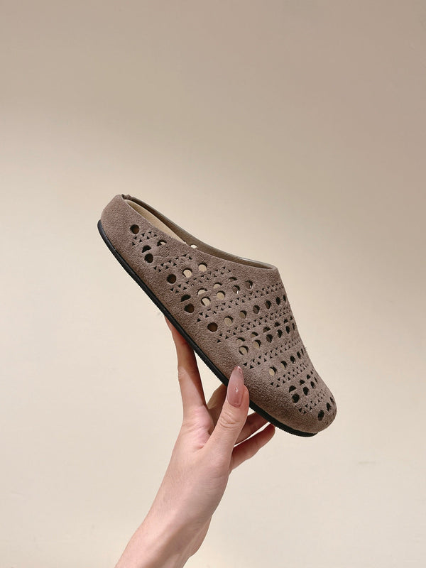 The Row 25ss Perforated Mule 20mm Taupe Suede 451270