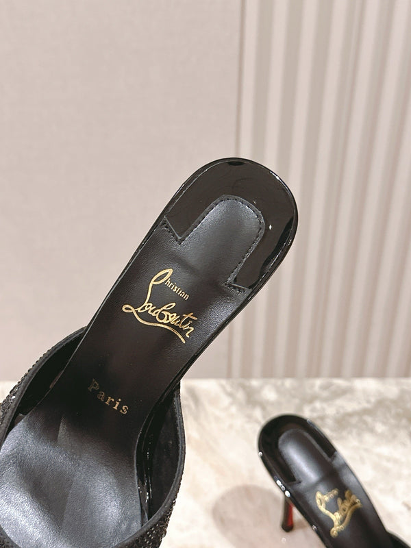 CL 25s Me Dolly Sandal Mule Heel Pump 85mm Black Sheepskin 446686