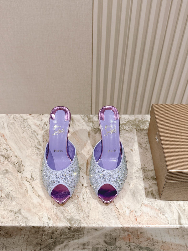 CL 25s Me Dolly Sandal Mule Heel Pump 85mm Light Purple Sheepskin 446687