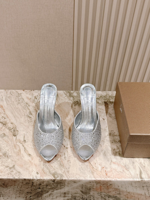 CL 25s Me Dolly Sandal Mule Heel Pump 85mm Sliver Sheepskin 446688