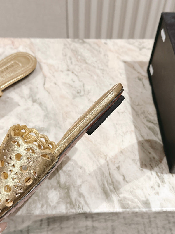 Alaia 2025 Vienne Slippers Gold Lambskin 293657