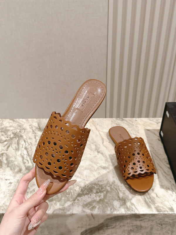 Alaia 2025 Vienna Pantofole Marrone Pelle di Agnello 293658