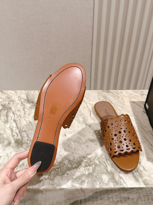 Alaia 2025 Vienna Pantofole Marrone Pelle di Agnello 293658