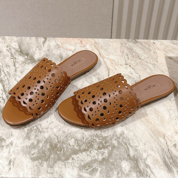 Alaia 2025 Vienna Pantofole Marrone Pelle di Agnello 293658