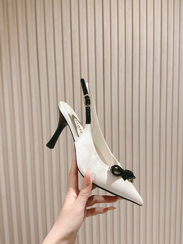 CC 25ss Bow Tie Slingbacks 85mm White Satin & Patent Leather 447412