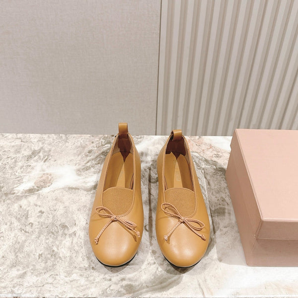 Miu Élan Bow-Detail Ballet Flat Light Brown Cowhide 445802
