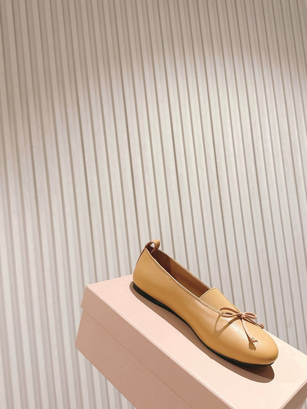 Miu Élan Bow-Detail Ballet Flat Light Brown Cowhide 445802