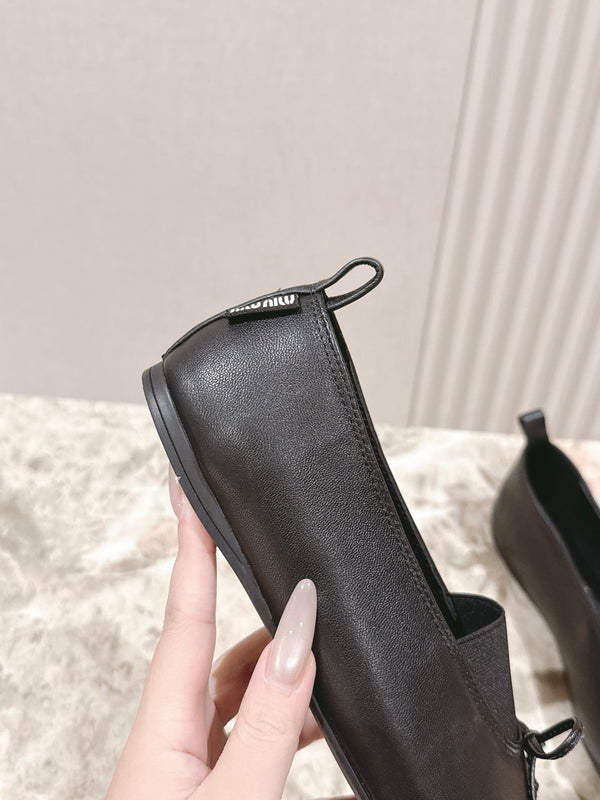 Miu Élan Bow-Detail Ballet Flat Black Cowhide 445803