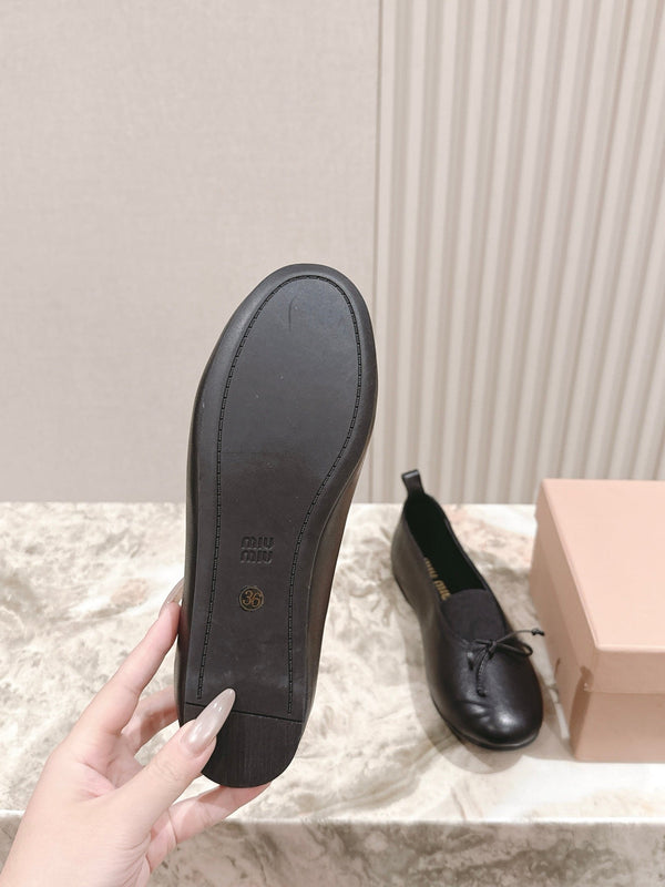 Miu Élan Bow-Detail Ballet Flat Black Cowhide 445803