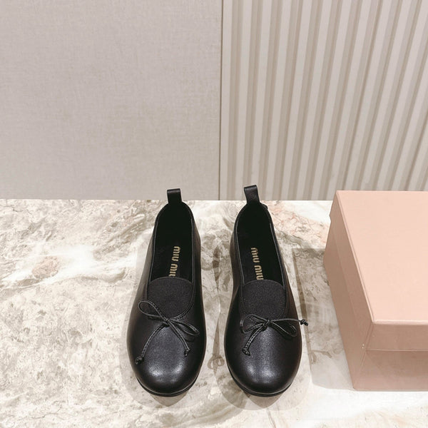 Miu Élan Bow-Detail Ballet Flat Black Cowhide 445803