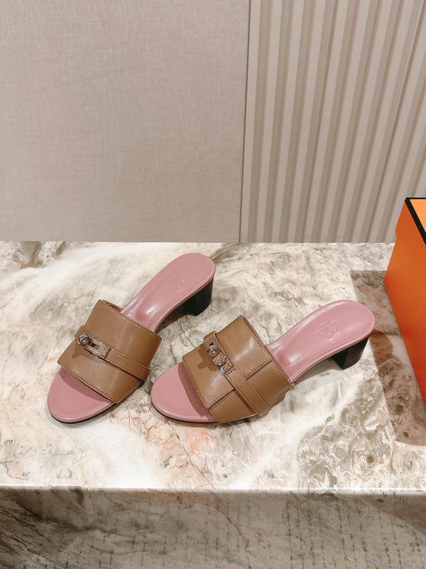 Gigi 50 Sandal Brown Muted Pink Calfskin 445330