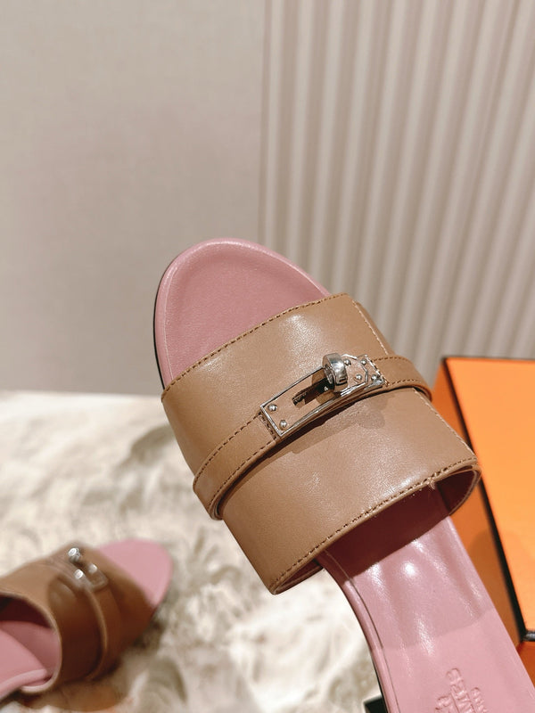 Gigi 50 Sandal Brown Muted Pink Calfskin 445330