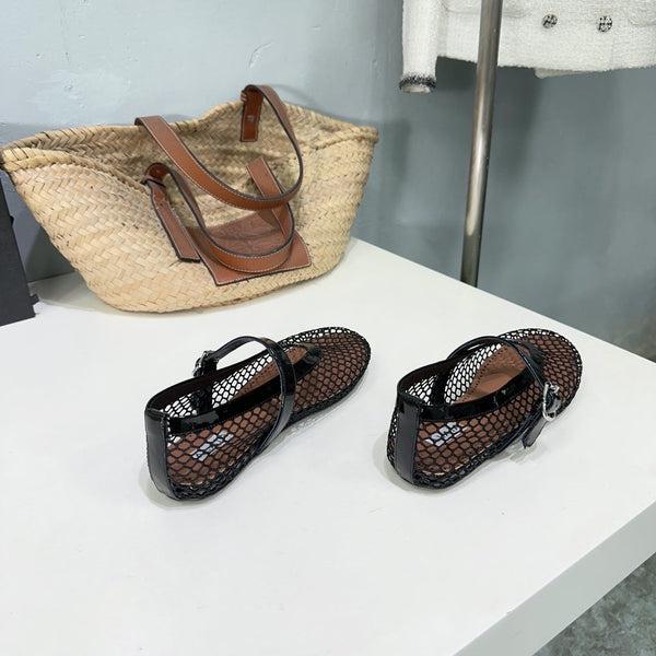 Alaia 25 Laminated Fishnet Ballet Flats Black Lambskin 576444