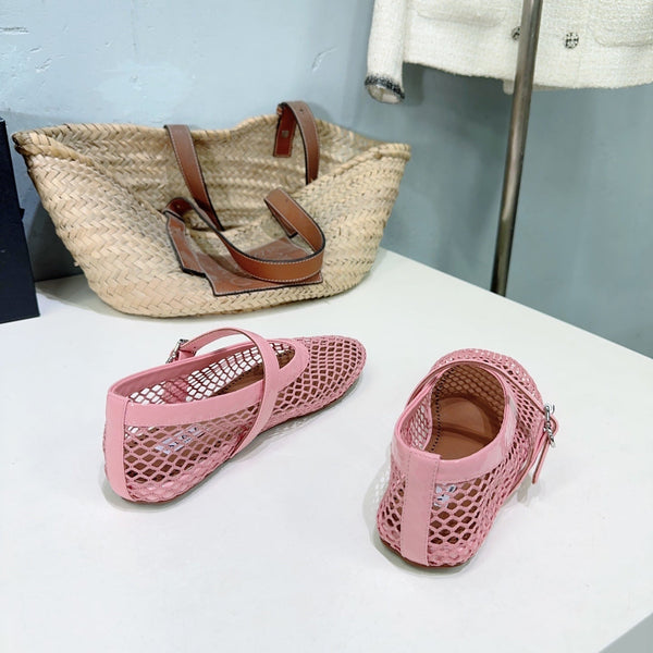 Alaia 25 Laminated Fishnet Ballet Flats Pink Lambskin 241053