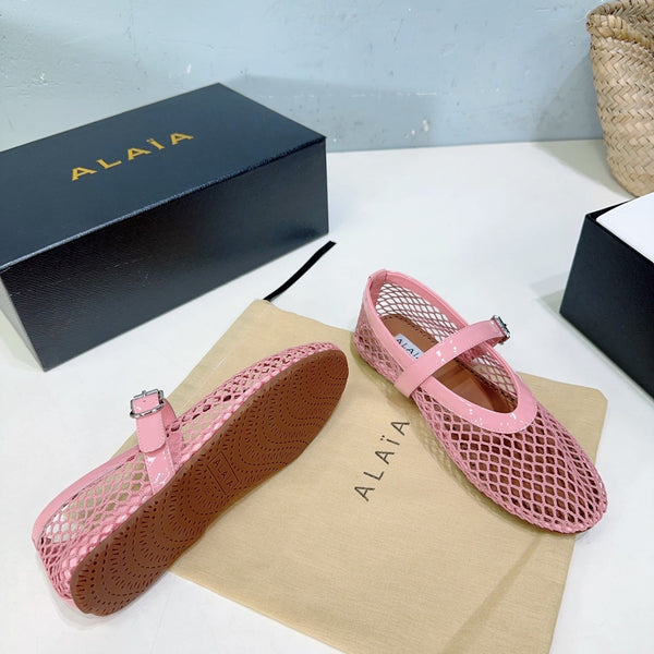 Alaia 25 Laminated Fishnet Ballet Flats Pink Lambskin 241053