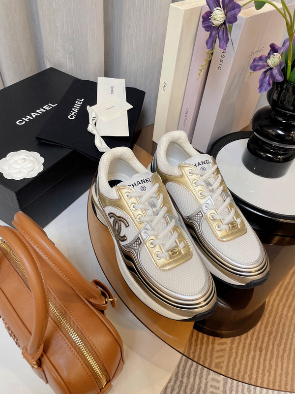 cc classic sneaker tessuto bianco pelle di vitello metallizzata oro