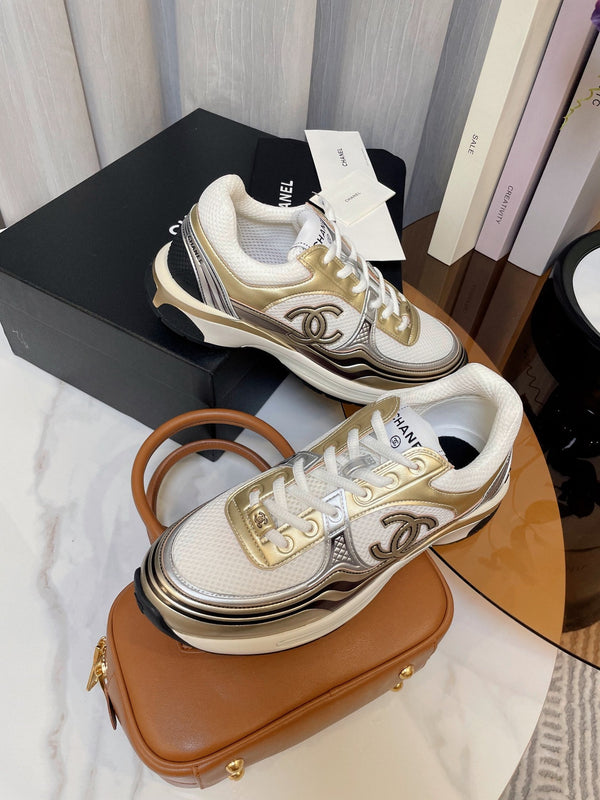 cc classic sneaker tessuto bianco pelle di vitello metallizzata oro