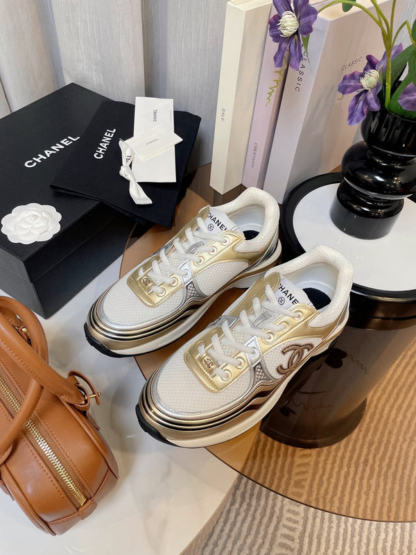 cc classic sneaker tessuto bianco pelle di vitello metallizzata oro