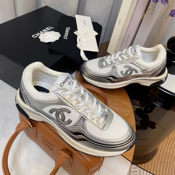 cc classic sneaker tessuto bianco pelle di vitello metallizzata argento