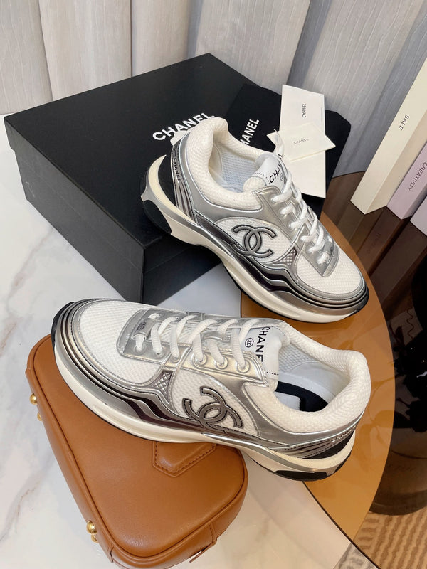 cc classic sneaker tessuto bianco pelle di vitello metallizzata argento