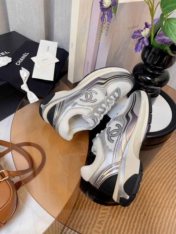 cc classic sneaker tessuto bianco pelle di vitello metallizzata argento