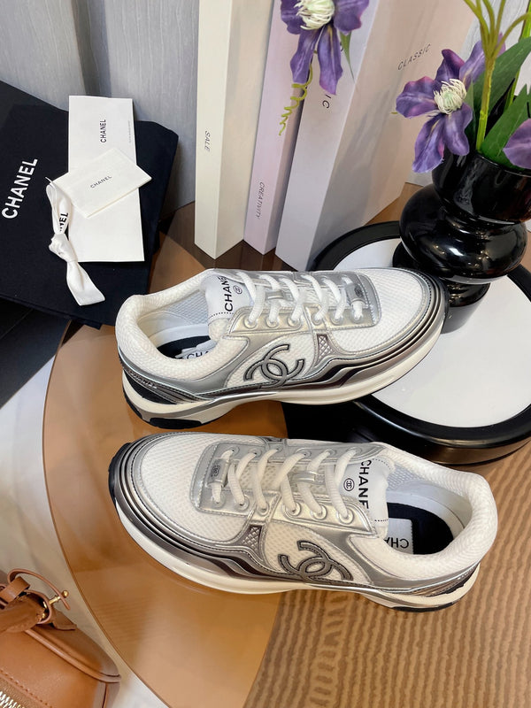 cc classic sneaker tessuto bianco pelle di vitello metallizzata argento