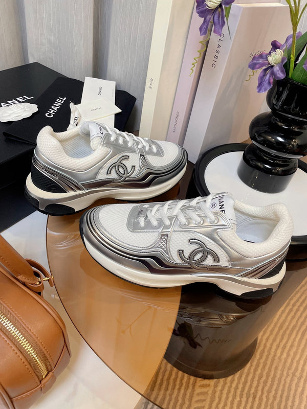 cc classic sneaker tessuto bianco pelle di vitello metallizzata argento