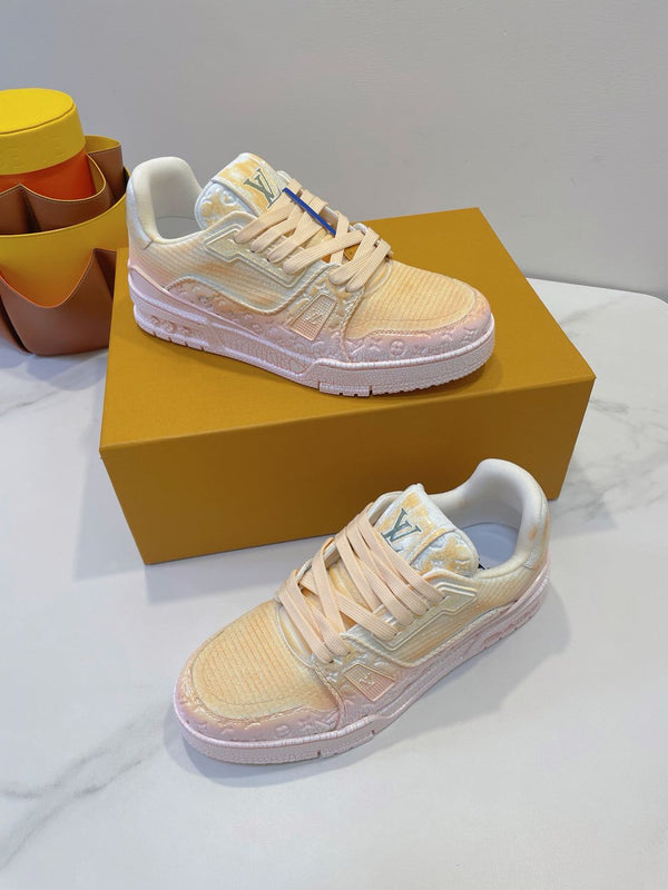 LV TRAINER MAXI SNEAKER IN LIGHT PINK OMBRE ORANGE EMBOSSED CALFSKIN