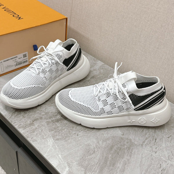 SNEAKERS IN WHITE DAMIER ELASTIC FABRIC