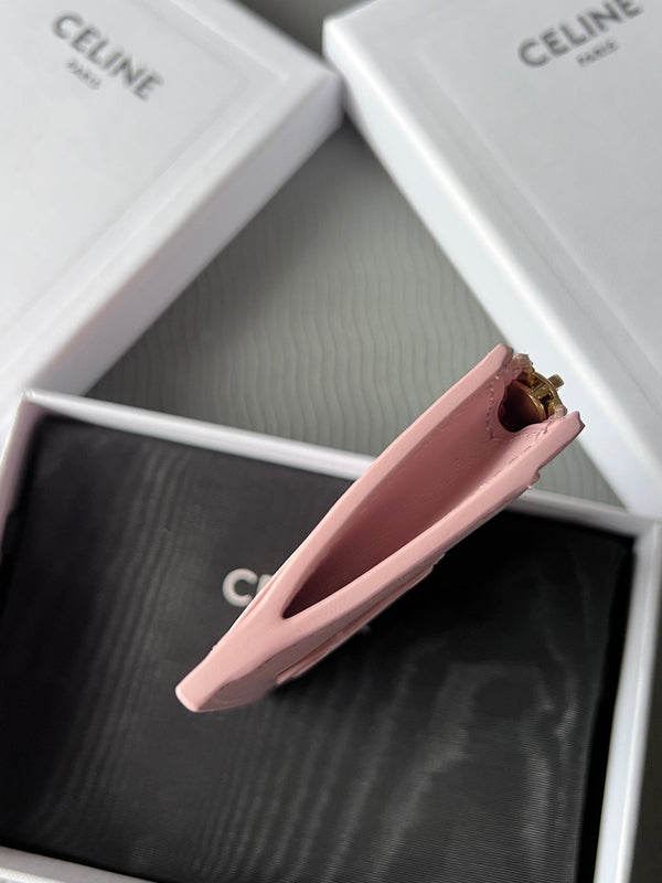 TRIOMPHE Zipped Card Holder Pink Cowhide Leather