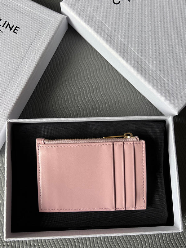 TRIOMPHE Zipped Card Holder Pink Cowhide Leather