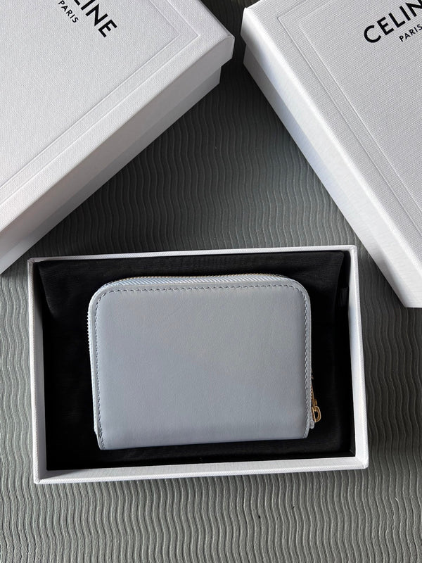 TRIOMPHE Compact Zipped Wallet Glacier Cowhide Leather