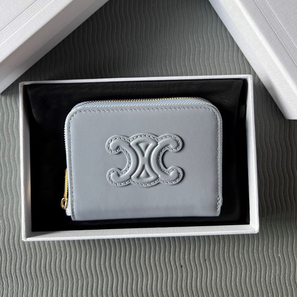 TRIOMPHE Compact Zipped Wallet Glacier Cowhide Leather