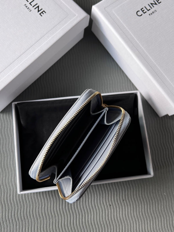 TRIOMPHE Compact Zipped Wallet Glacier Cowhide Leather