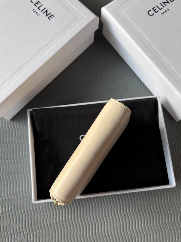 TRIOMPHE Compact Zipped Wallet Beige Cowhide Leather