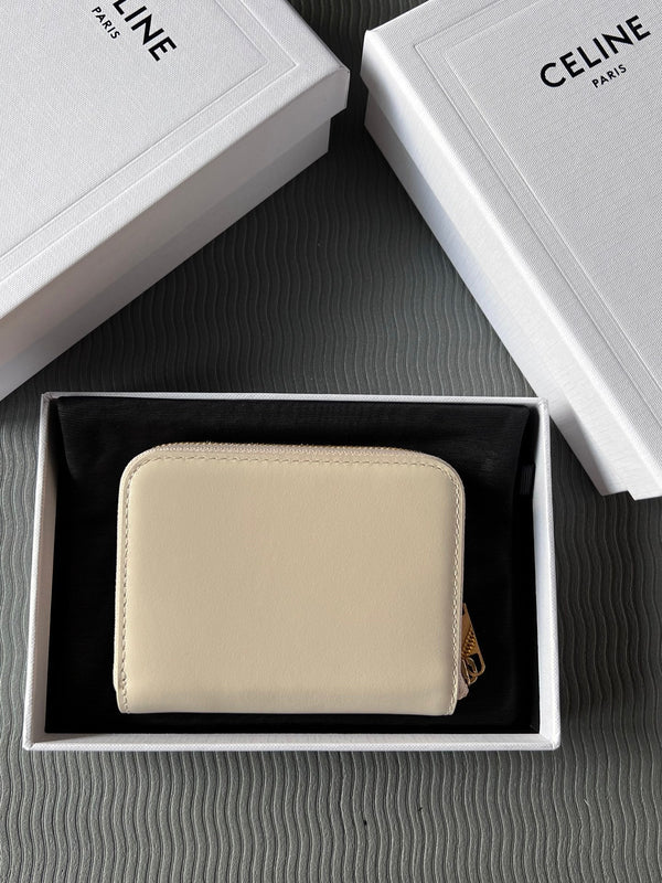 TRIOMPHE Compact Zipped Wallet Beige Cowhide Leather