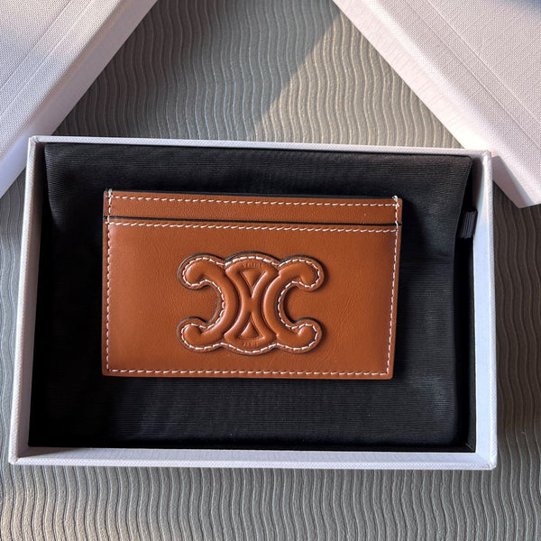 TRIOMPHE 10B703 Card Holder Brown Cowhide Leather