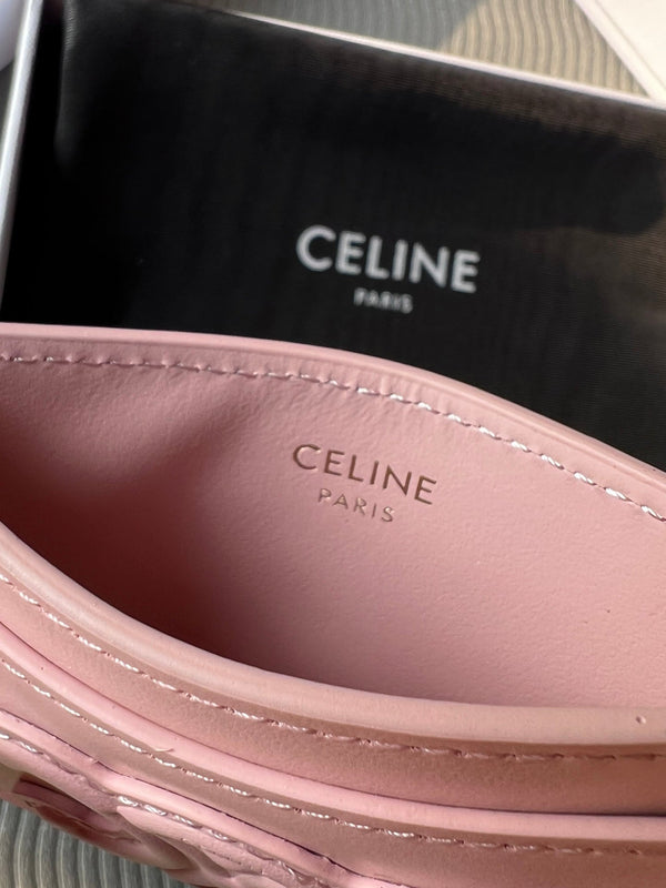 TRIOMPHE 10B703 Card Holder Pink Cowhide Leather