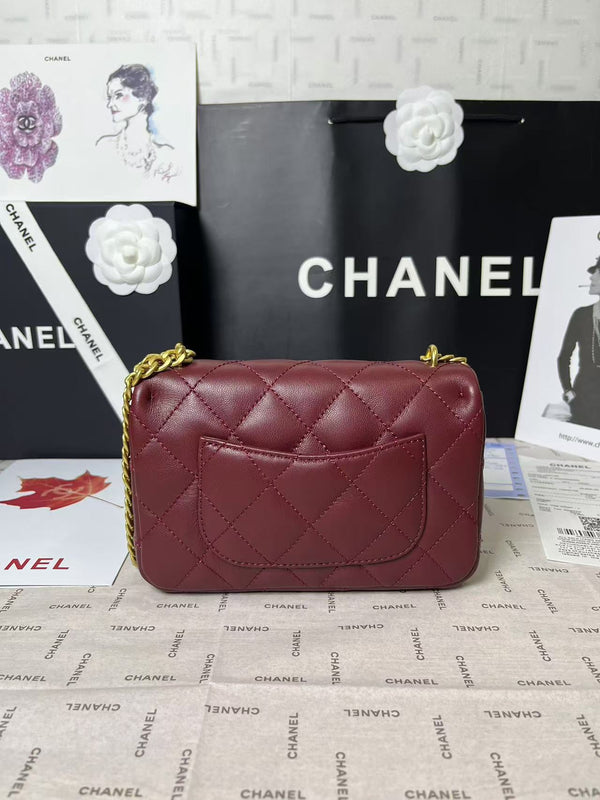 25C Mini Flap 19cm Burgundy Lambskin Gold Heart Hardware