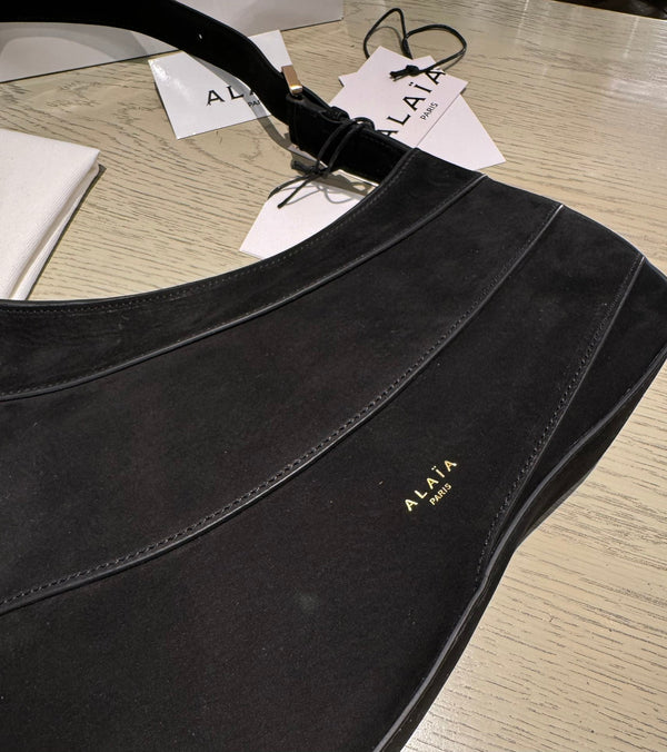 WAVE HOBO BAG 29 IN BLACK SUEDE