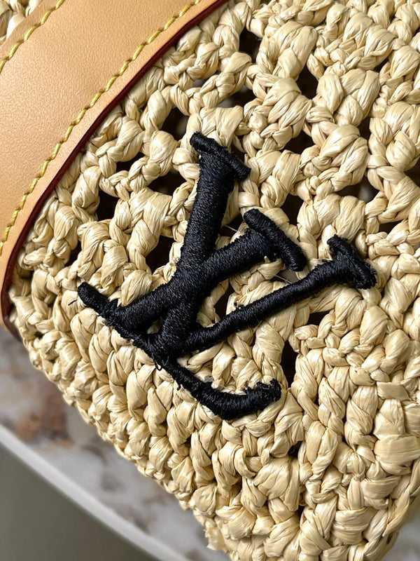 keepall bandouliere 25cm beige raffia tan calfskin