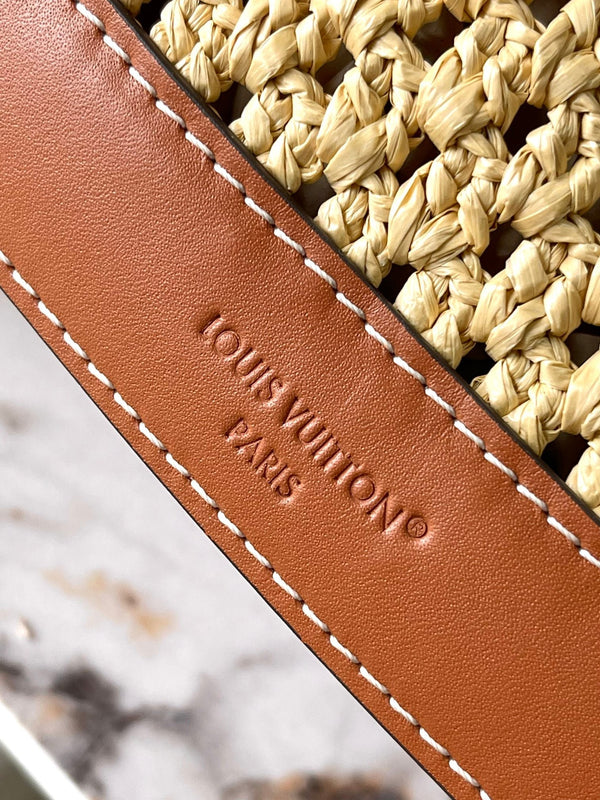 noe bb 22cm beige raffia tan calfskin