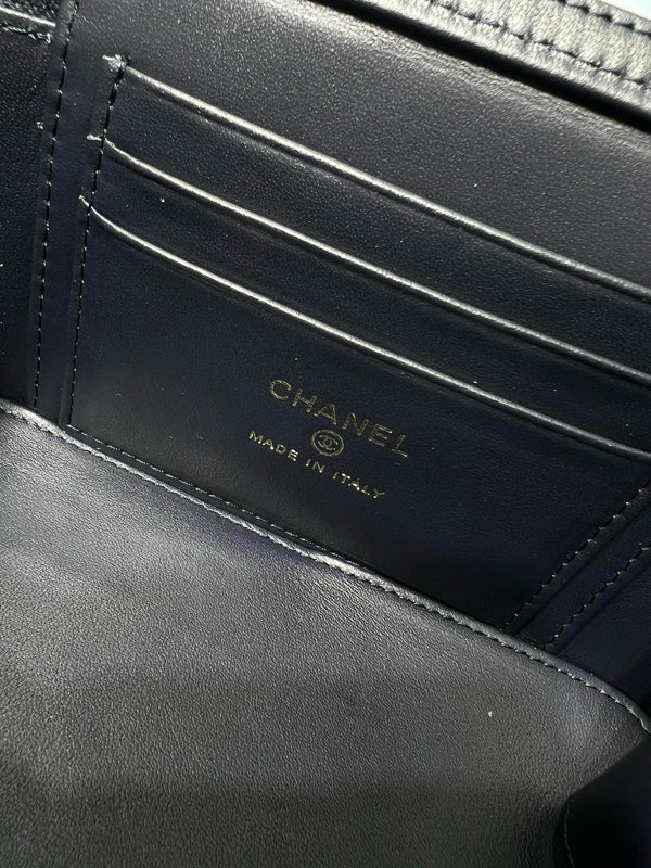 CC 25S Small Vanity 17cm Dark Blue Grained Calfskin Light Gold Hardware