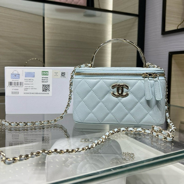 CC 25S Small Vanity 17cm Cloud Blue Grained Calfskin Light Gold Hardware