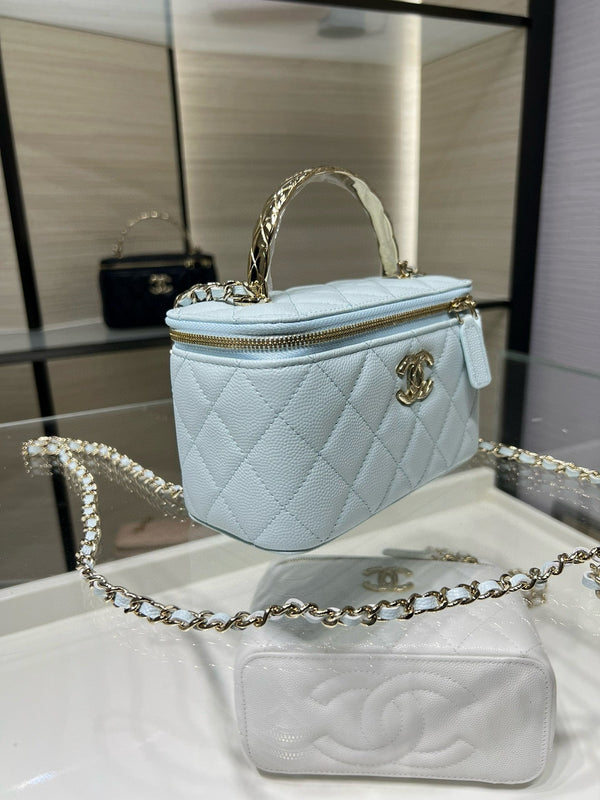 CC 25S Small Vanity 17cm Cloud Blue Grained Calfskin Light Gold Hardware