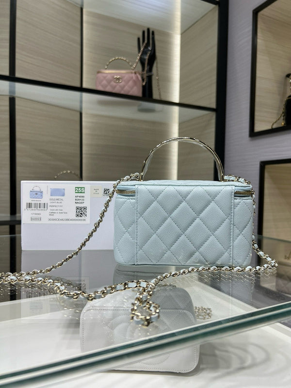 CC 25S Small Vanity 17cm Cloud Blue Grained Calfskin Light Gold Hardware