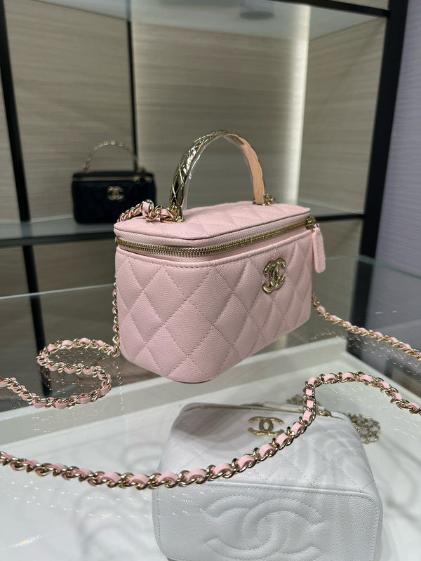 CC 25S Small Vanity 17cm Pink Grained Calfskin Light Gold Hardware